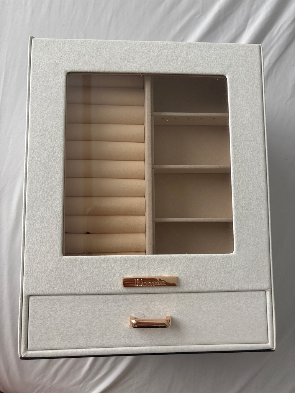 White Jewelry Organizer Box with Glass Top - Homde